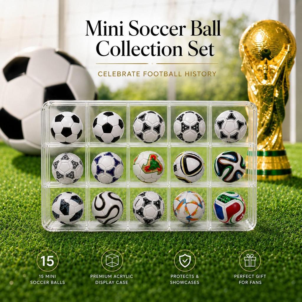 KNK Mini Football Design Evolution Collection Set 1970-2026 Historical Tournament Inspired Soccer Ball Mini Soccer Fans, Sports Enthusiasts