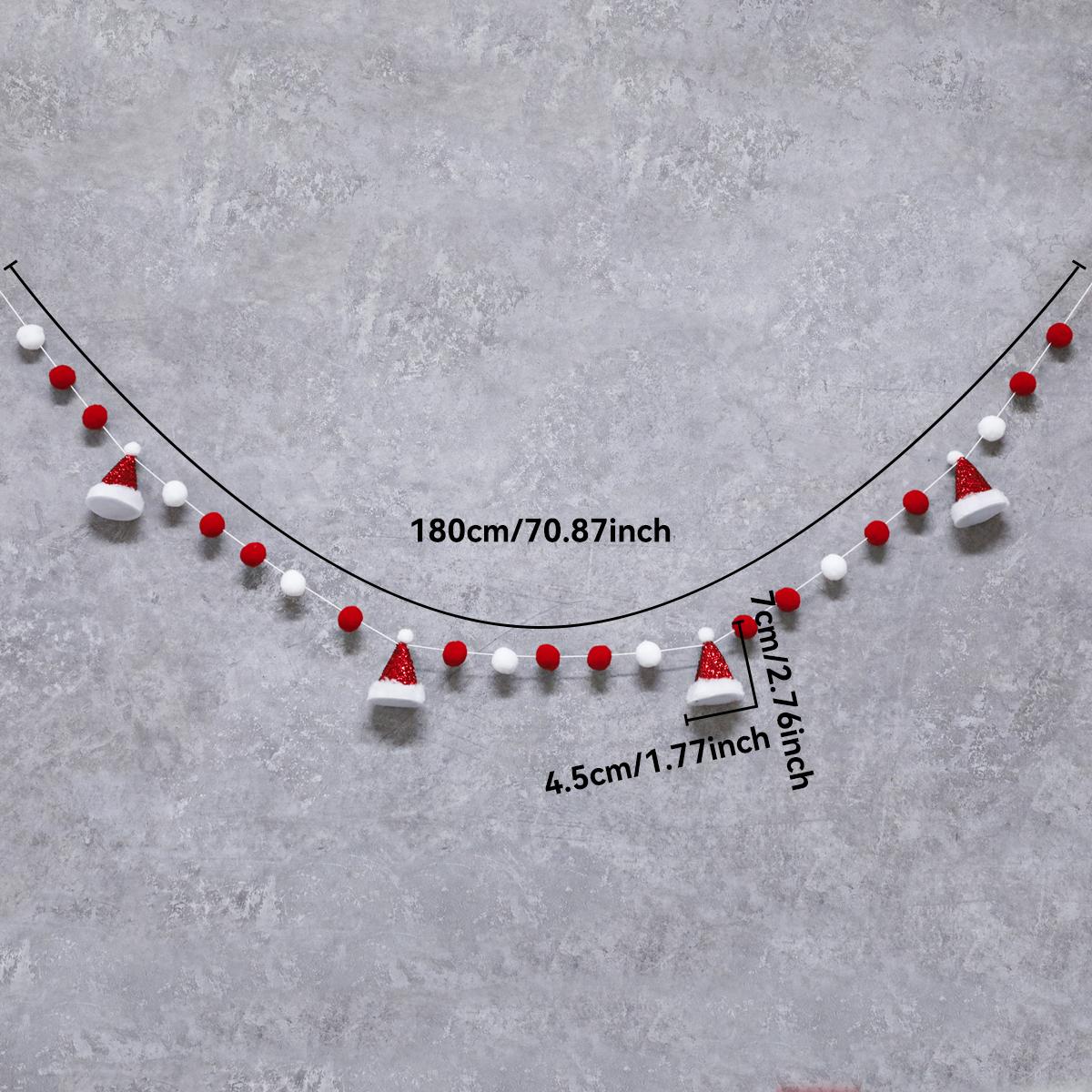 

Christmas Santa Hat Pom Pom Garland Red & White Felt Ball String Festive Hanging Decor for Xmas Tree, Fireplace Wall & Home Gift