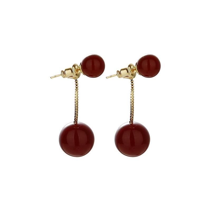Women Elegant Two Ways Wearing Red Pearl 925 Silver Needle Stud Earrings