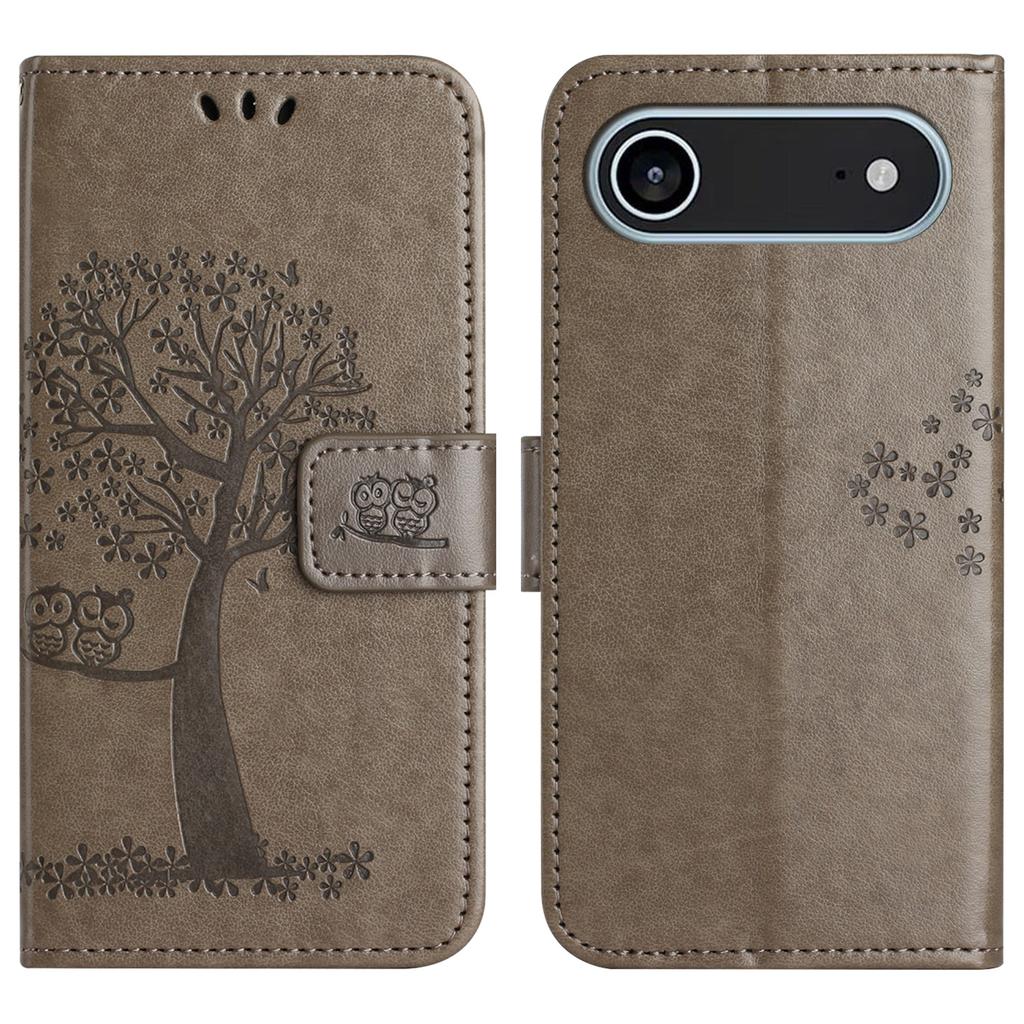 For iPhone 17 Air Case PU Leather Owl Tree Imprinted Wallet Phone Cover with Strap