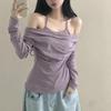 Herbst Französische Mode Retro Sexy Oberteile Damen Elegant Schlank Fake Zweiteiler T-Shirt Streetwear Neues Design Schick Hübsche Kleidung 2026