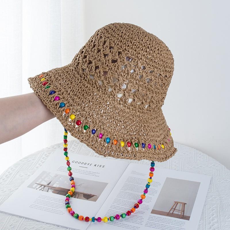 Summer new sun hat women's South Korea Dongdaemun weaving hollowed out after split fork sun protection hat fisherman hat children