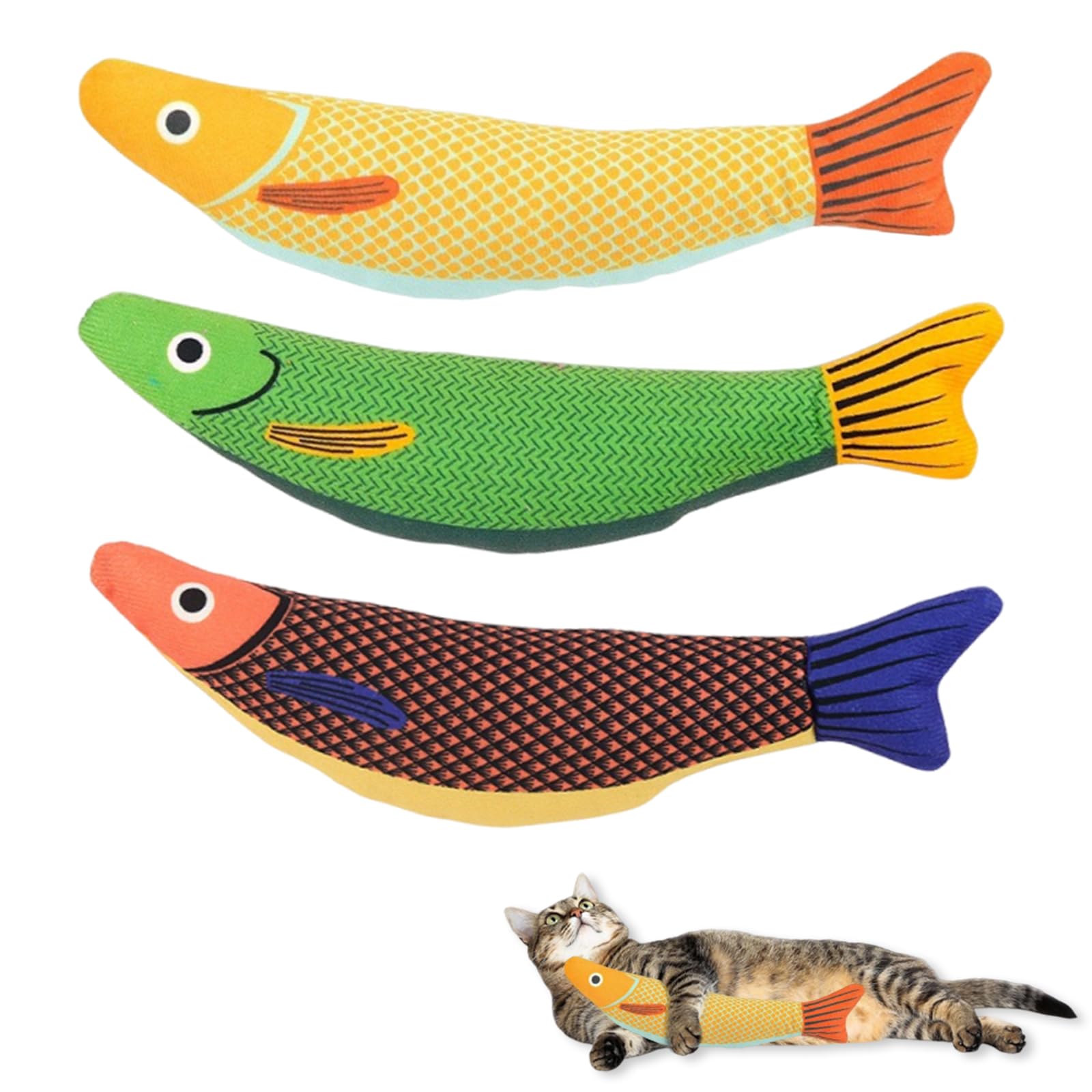 

LKCCTK 3-Piece Fish-Shaped Cat Toy Set with Catnip, Perfect for Solo Play, Stress Relief, and Exercise, Perfect for Cats