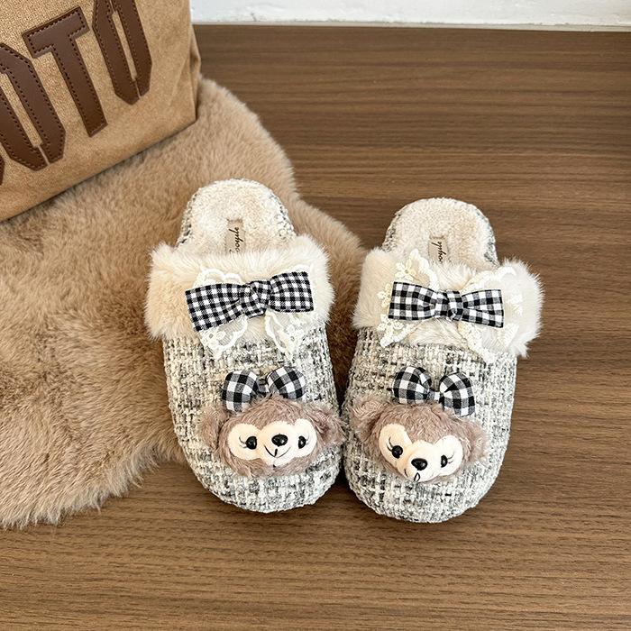 Shirley Rose Baumwollsuede lässige Mädchen Hausschuhe Herbst und Winter niedliche Cartoon Mädchen warme Tasche Kopf schleppend flauschige Hausschuhe