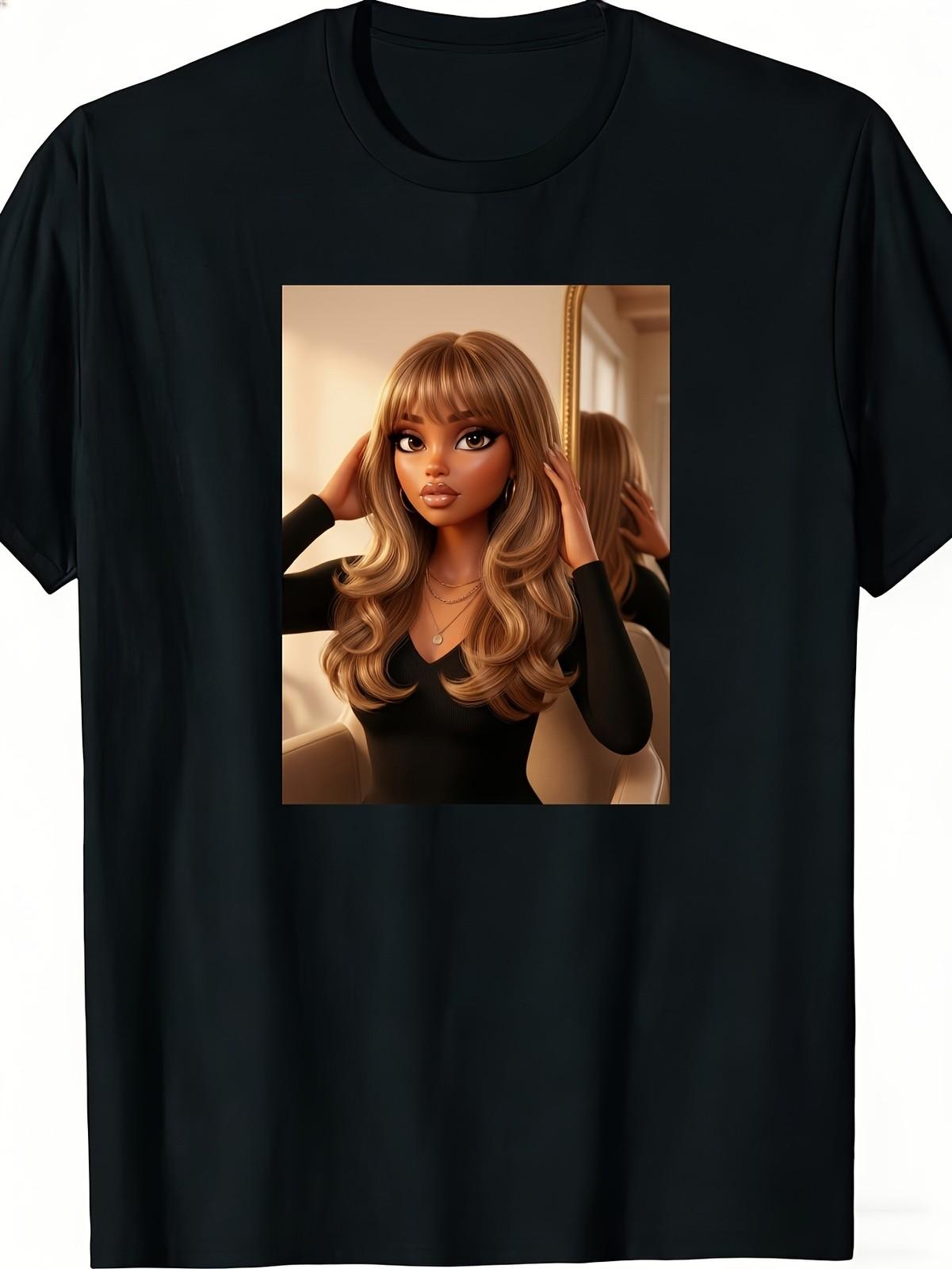 2026 NEW Humorous Unisex T-Shirt Classic Crewneck in Black Featuring a Cartoon S