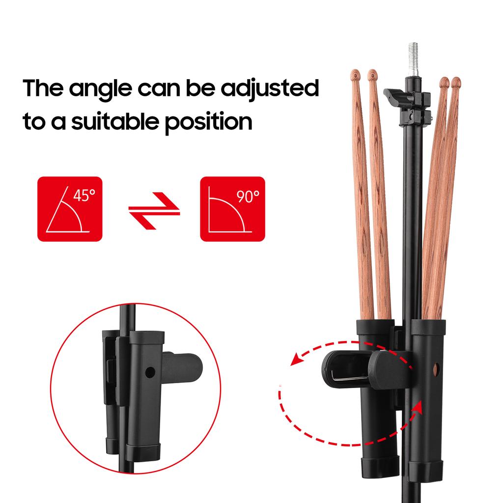 Drumsticks Holder Brush Holder Drumstick Grabber Stick Holder Strong Spring Clamp Mechanism Anti slip Rubber Pad Angle
