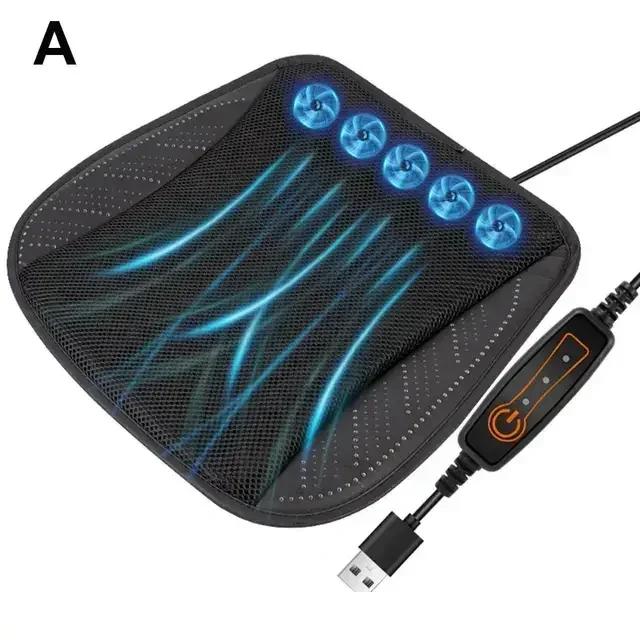 Nová letní chladivá a prodyšná podložka na sedadlo do auta s odvodem tepla Domácí USB ventilátor Potah na sedadlo do auta pro chlazení Zr
