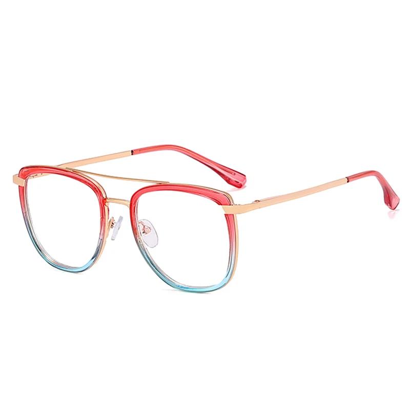 SHAUNA Retro Metal Double Bridges Women Glasses Frames Fashion Clear Anti-Blue Light Eyewear Men Optical Double Color Frame