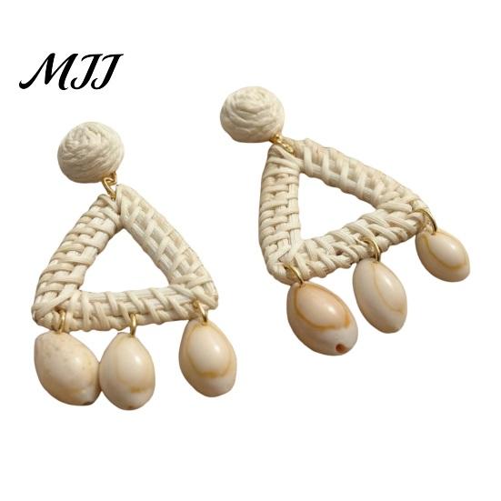 Raffia Woven Jewelry Handmade Bohemian Dangle Earrings for Women, Wicker Rattan Triangle Drop Earrings, Summer Beach