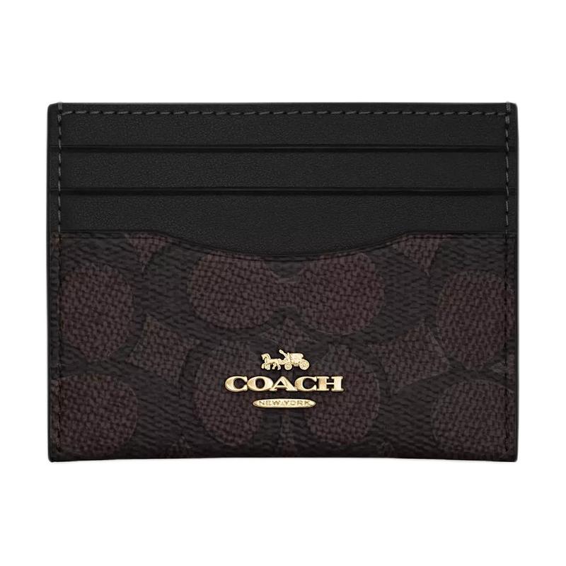 COACH 10 Brand Logo Multiple Card Slots Coated Canvas Card Holder Women s Black black чёрный