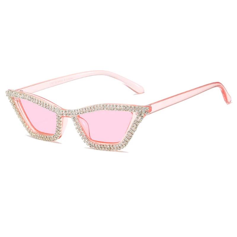 New Retro Small Cat Eye Sunglasses Triangle Frame Diamond Crystal Sparkling Shades Disco Party Glitter Sun Glasses for Women