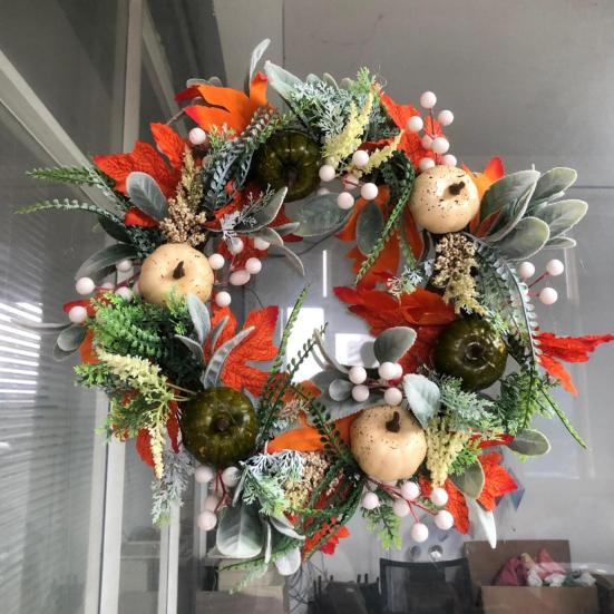 Høst Peon Gresskar Krans Kunstig Kvistslingfe Vintage Blomsterslingfe Sesongmessig Dørhenger for Thanksgiving Høstdekor