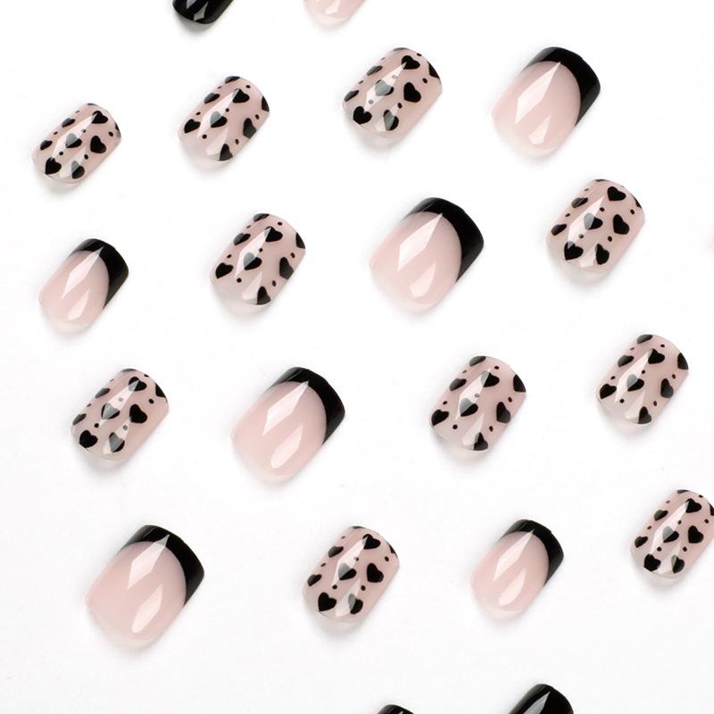 24 Pieces Wear Nail Art French Wear Nail Black Edge Black Small Love Wear Nail Plate Patch Nail Fake Nail Nails