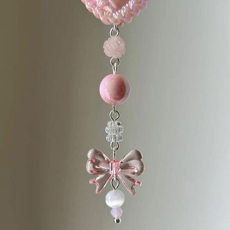 1PCS Pink Coquette Mobile Phone Pendant Beaded Rose Romantic Gift Creative Lolita Mobile Phone Charm