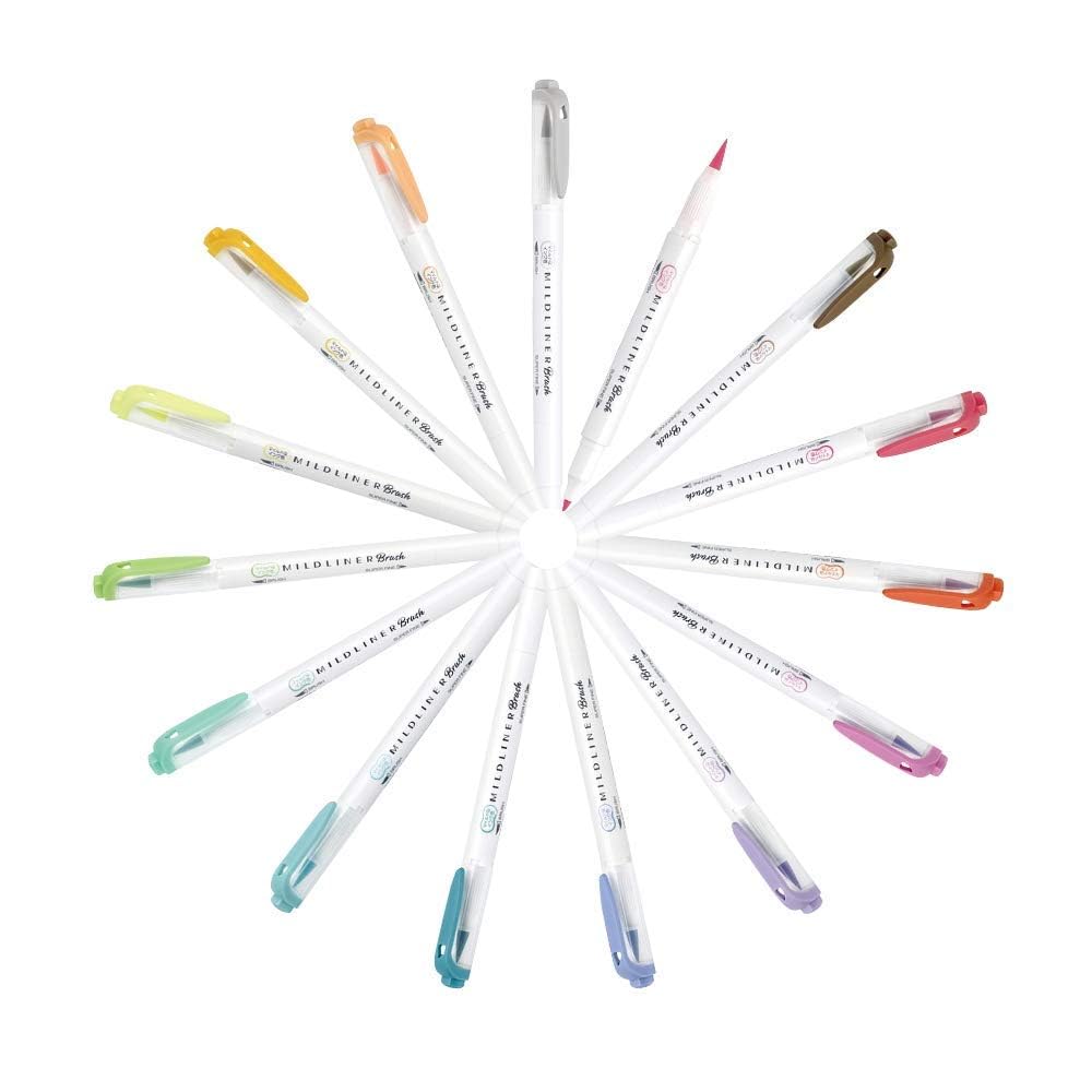 Zebra Mildliner Brush Pen 15 Pastel Colors Set,