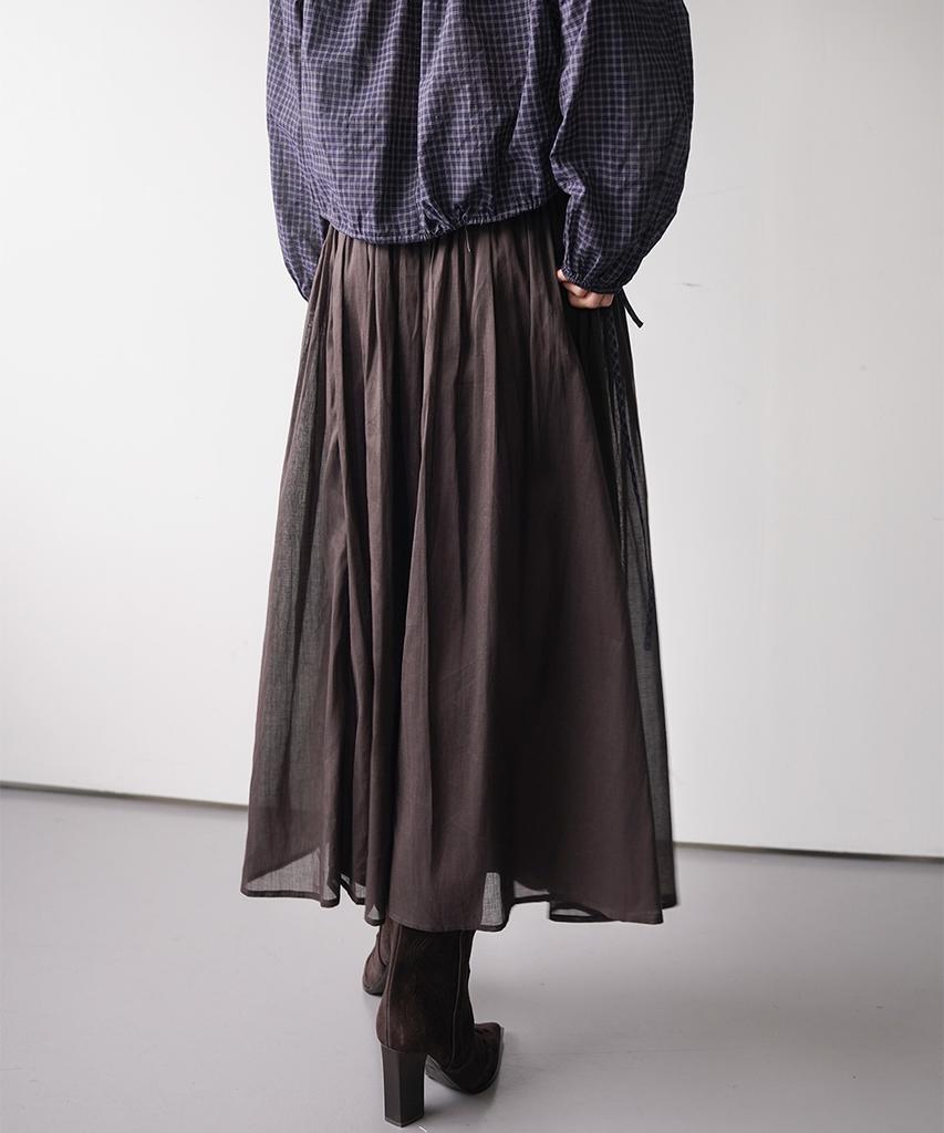 KOOLKITTEN Flare Long Skirt With Shirred Waist Detail (Brown)