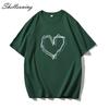 Shellsuning Loose O Neck Cotton Printed Shirts Women Summer Kawaii Heart Graphic Tees Female Casual Short Sleeve Base Black Tops
