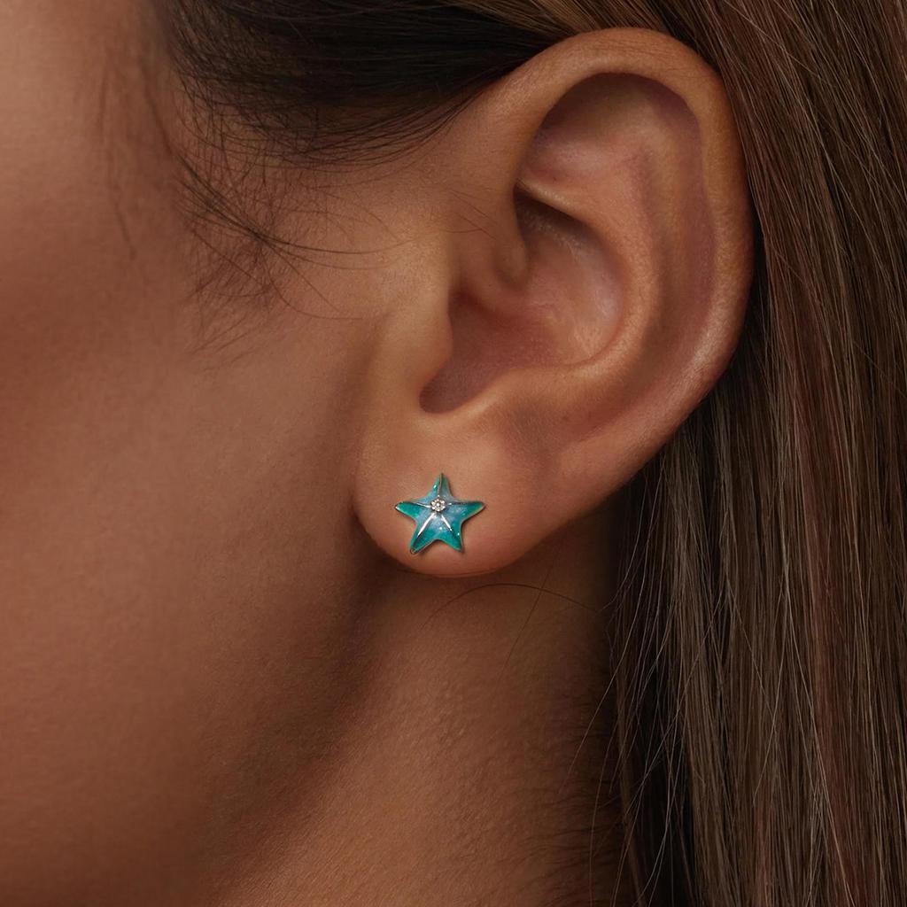 Turquoise Starfish Threaded Earring Summer Fresh S925 Sterling Silver Star Stud Earrings