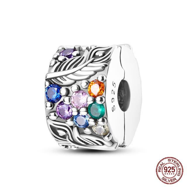 Fit Fasion 925 Bratara originala 100% argint 925 stralucitor colorat zircon Breloc inima margele cadou rafinat bijuterii DIY