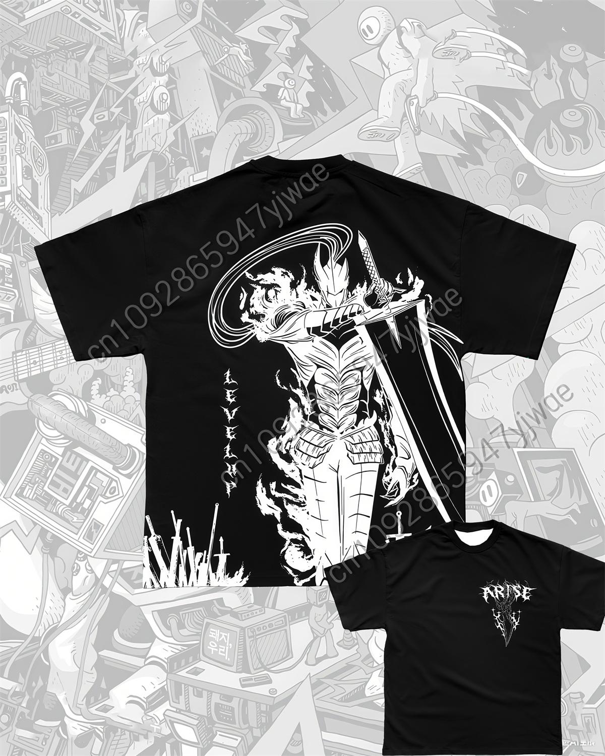 

New Japanese Anime Solo Leveling Leisure T-shirt 3D Cool Pattern Short Sleeve O-Neck Loose Streetwear Tee Men Top S