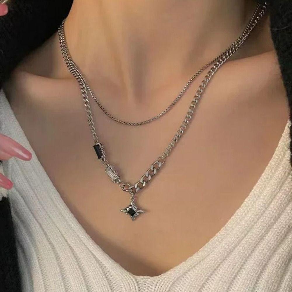 Black Star Choker Necklaces Neck Decoration Stacking  Necklace Double Link Chains Necklace  Women