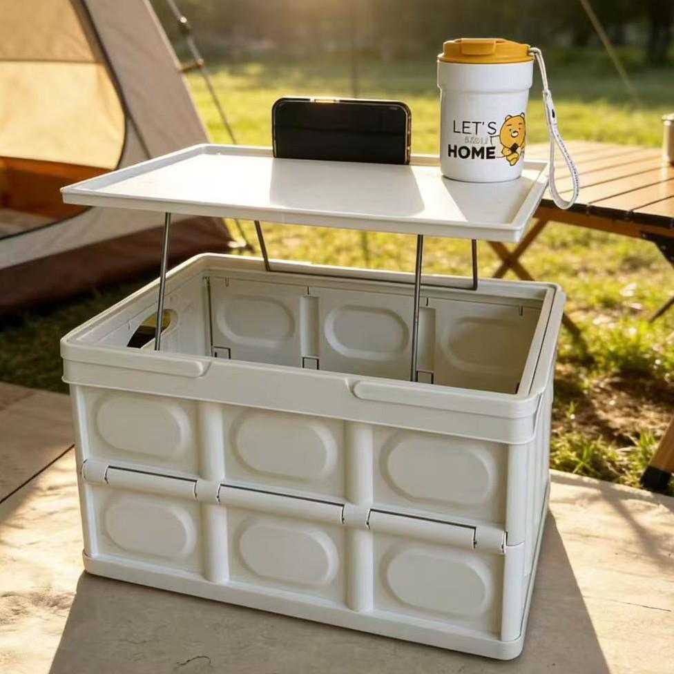 Portable Folding Picnic Basket with Wooden Top