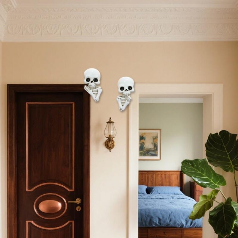Resin Skull Wall Sticker Realistic Skull Figure Door Ornament For Door Frame Mantels Entryways Halloween Decoration