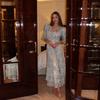 Elegant Watercolor Floral Long Dress Women V Neck Ruffle Puff Sleeve Slit Dress Self Belt Waist Flowy Chiffon Dress Wedding Guest Party Daily Outing