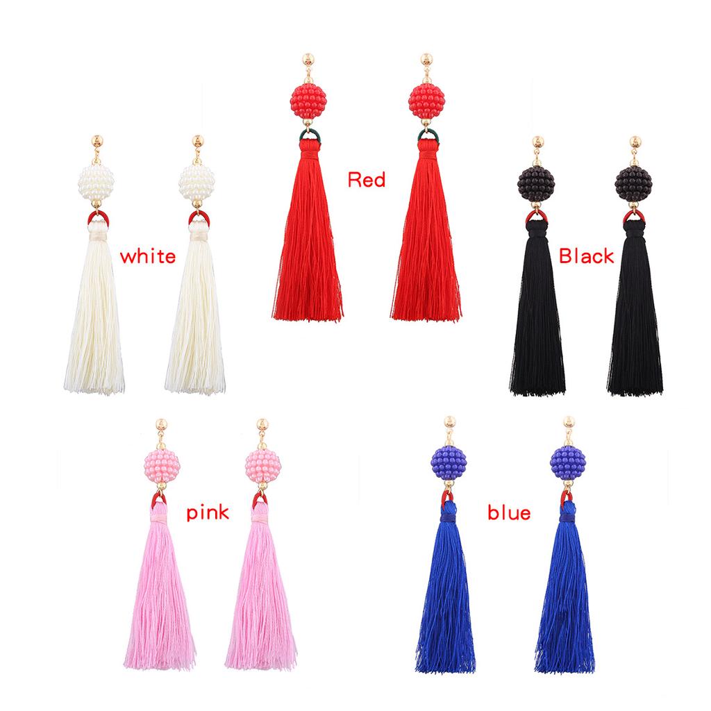Bohemia Long Tassel Earrings Women Fashion Bead Alloy Dangle Earrings Ethnic Jewelry