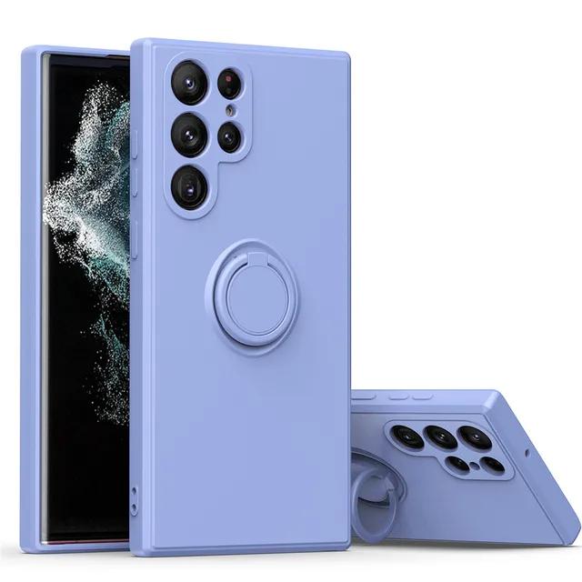 for Samsung Galaxy S24 S23 S22 S21 FE Plus Ultra Case Liquid Silicon Ring Holder Stand Cover Soft Shell Anti-fall NonSlip Fundas