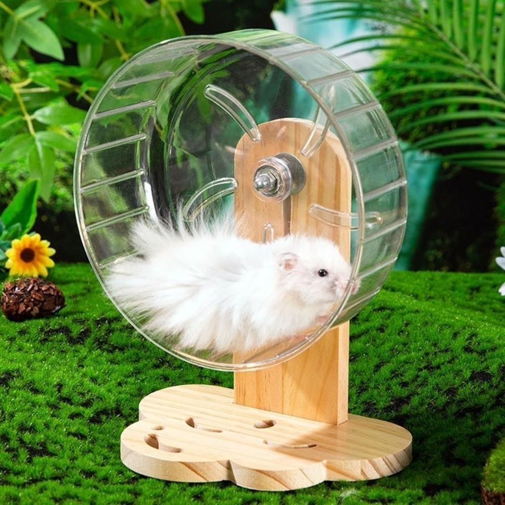 Transparent Hamster Exercise Wheel Wooden Stand Hamster Running Stand Pet Exercise Toy  Golden Bear