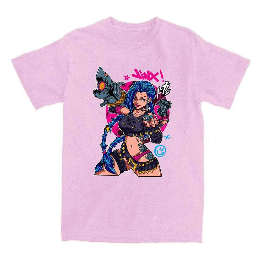 Game Jinx Arcane Tshirts Short Sleeve Summer Oneck Teeshirt Graphic Printing Clothes Hip Hop Streetwear Unisex Cotton Soft Tee