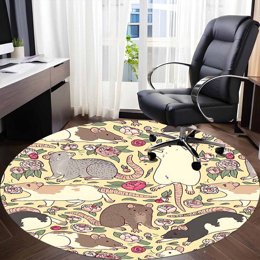 1pc Rat Floral Pattern Chair Carpet for Office Non Slip, Machine Washable Rug for Office, Room Holiday Decor for Christmas, Birthday Polyester