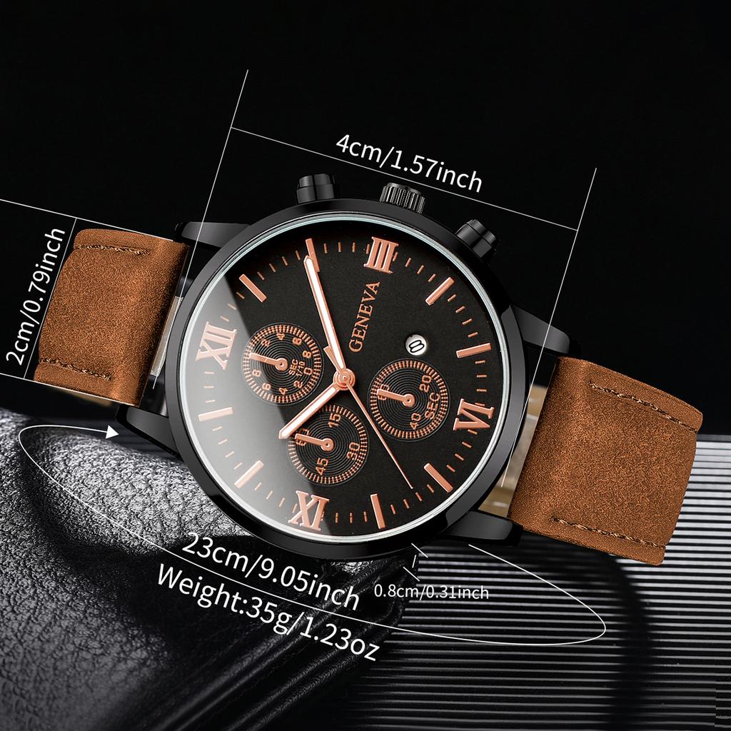 1/2PCs Men's Casual Calendar Watch Fashionable Men's Temperament Leather Quartz Watch Unisex Watch Set(Box Not Included)