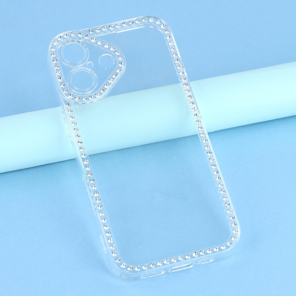 For iPhone 17 Air TPU Case Rhinestone Decor Clear Phone Back Cover,Precise Cutout