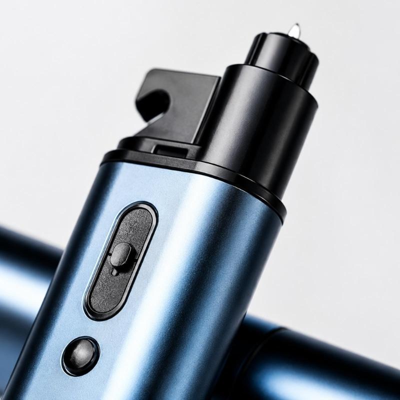 Car Safety Flashlight with Pointed Glass Breaker, Recessed Seat Belt Cutter, and Rechargeable LED Light for Roadside Emergency Preparation