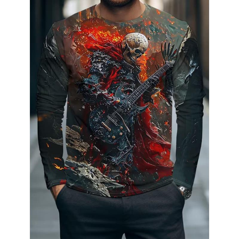 Herren Freizeit Herbst- und Winter-T-Shirt mit Aufdruck, langärmelig, Rundhalsausschnitt