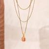 Geometric Square Cat's Eye Stainless Steel Layered Necklace for Women - 18k Gold Plated, European Style, Light Luxury Clavicle Chain