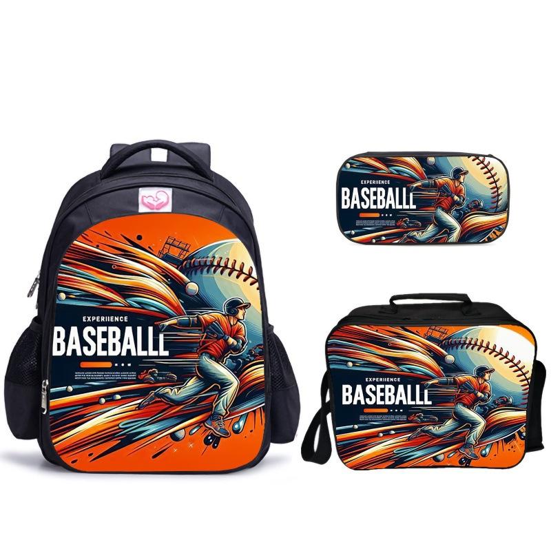 Creative Broken Wall Baseball Three-Piece Set 3D Visual Effect Design Printing School Bag Meal Bag Pencil Bag Combination Set