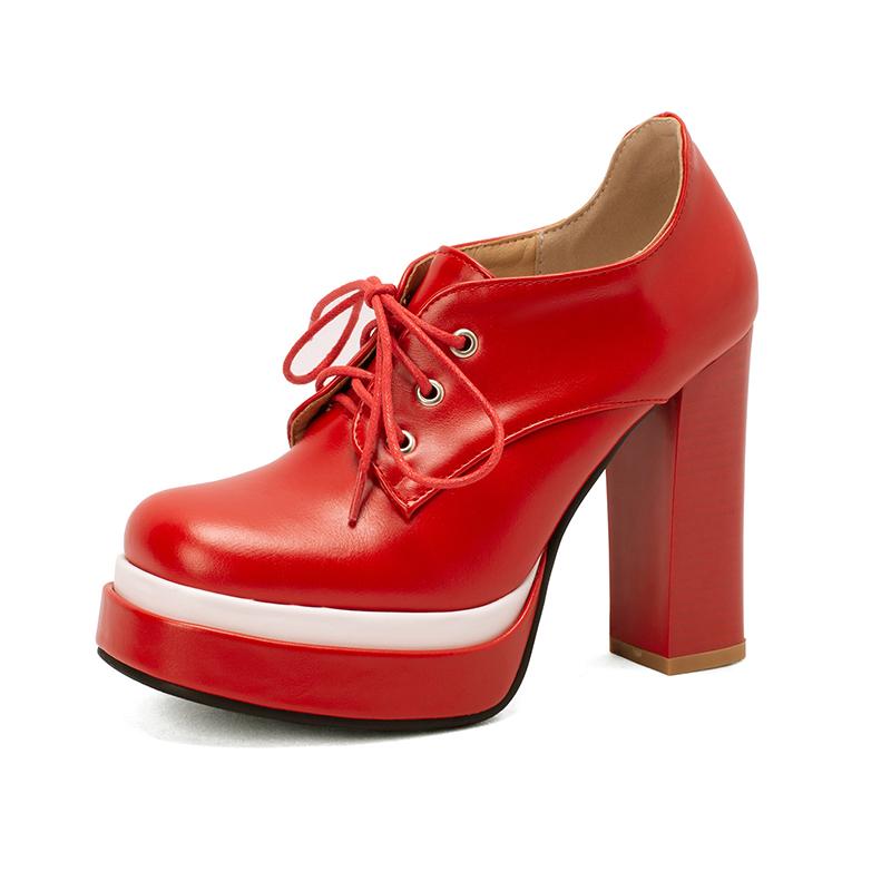 

Ultra-High Thick-Heeled Lace-Up Breathable Color-Blocking Pumps Candy-Colored Cross-Laced Double-Layer Platform High Heels 39 червоний