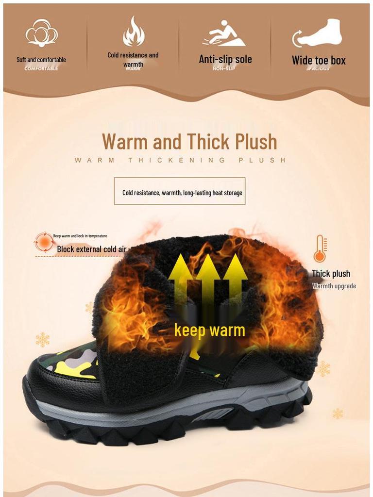 2025 New Camouflage Snow Boots: Non-slip, Warm, Velvet Lined, Wear-Resistant for Medium & Large Children