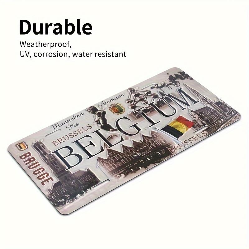 Vintage Brussels Belgium Aluminum License Plate Wall Decor - Retro Cityscape & Flag Design, Corrosion-Resistant Metal Art for