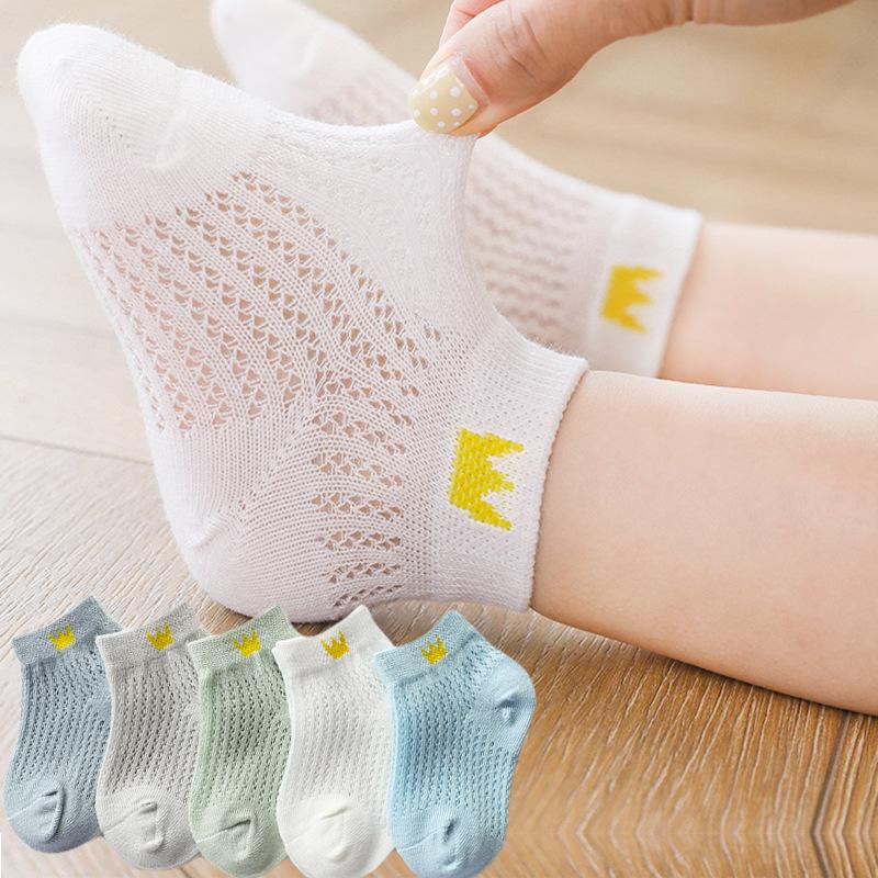 5 Pairs Kids Socks Spring Summer Cotton Girls Socks Cute Flowers Strawberry Pattern Children Baby Sock Mesh Thin Summer Socks