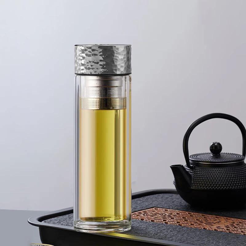 QUANGE BL106 Double-Layer Glass Tea Infuser Cup