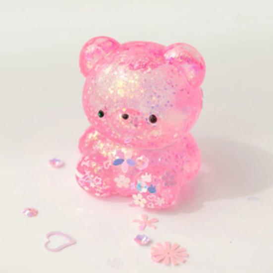 Mini Glitter Bear Squeeze Toy Stress Relief Clear Bear Stress Sugar Ball Sensory Toy Soft Slow Rising Decompression Fidget Toy