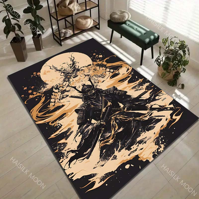 1PC Samurai Sword Armor Moon Carpet for Living Room Bedroom Sofa Home Decor Rus Non-slip Floor Mat Luxury Gift Multiple Sizes