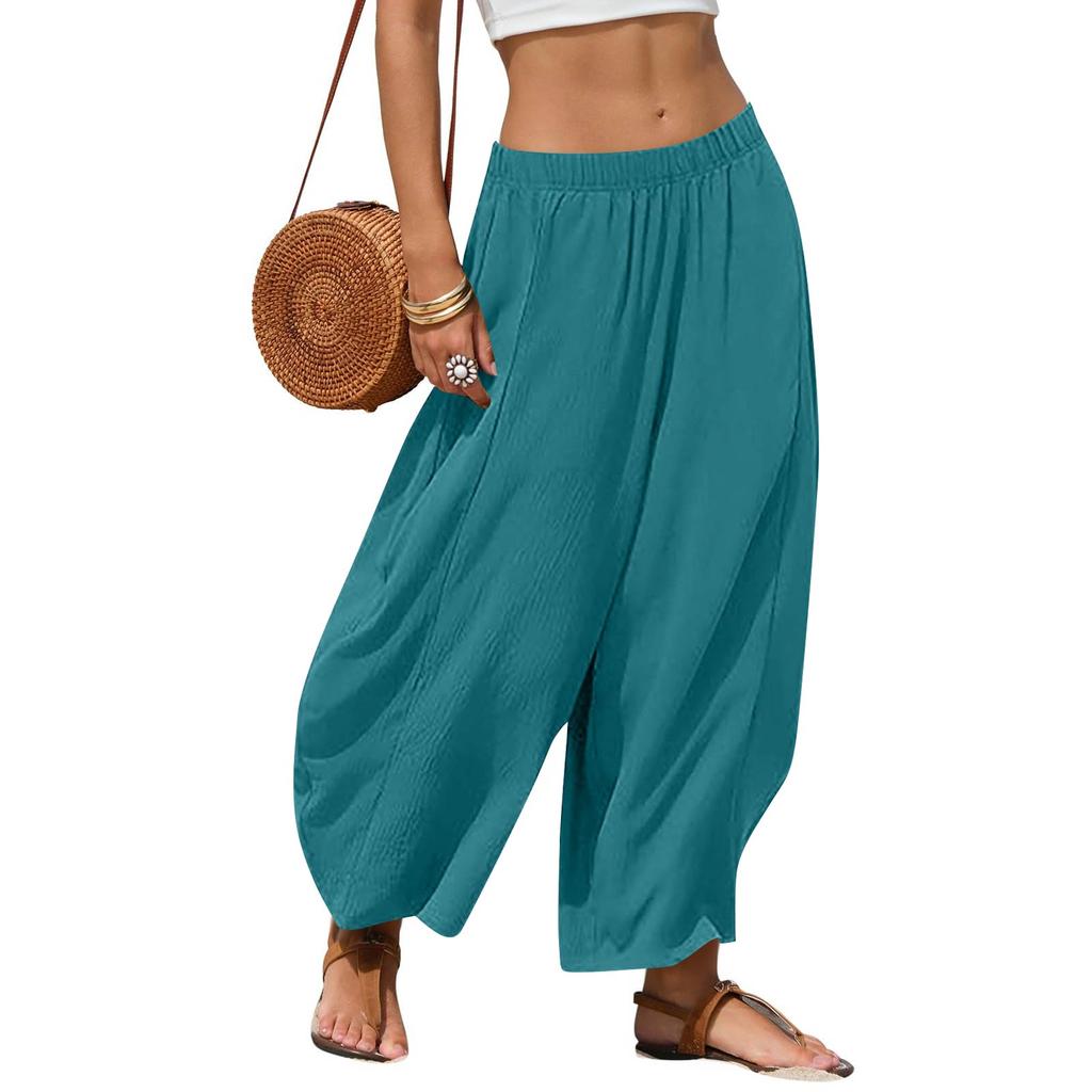 Women's Casual Patchwork Loose-Fit High-Waisted Wide-Leg Pants