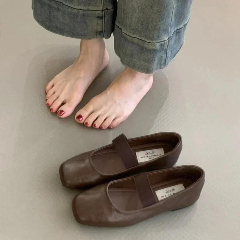 Karree Frauen Ballerinas Schuhe Mode Flachen Gummiband Frühling Herbst Damen Komfort Weiche Sohle Ballerina Schuhe