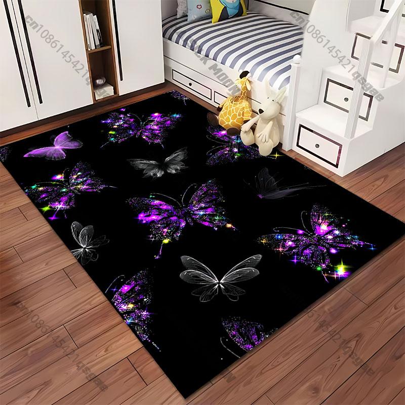 Colorful Glowing Butterflies In Darkness Carpet Yoga Living Room Room Decor Children's Crawling Mat Doormat Area Rug