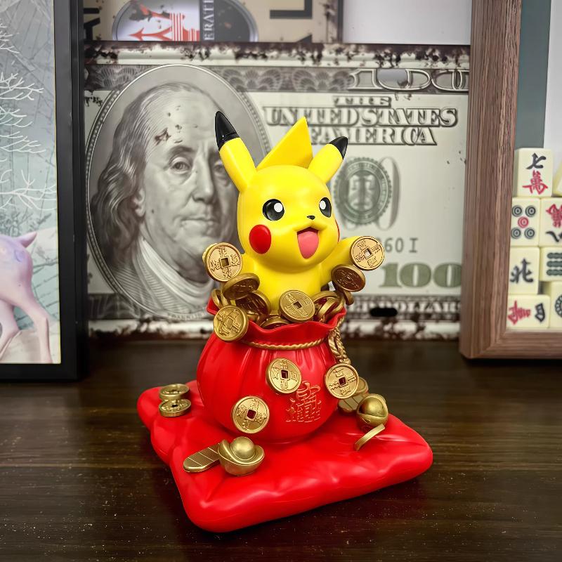 13cm Pikachu Gk Figure Gold Coin Themed Collectible Statue Desktop Decor Car Ornament Anime Peripheral Toy For Fans